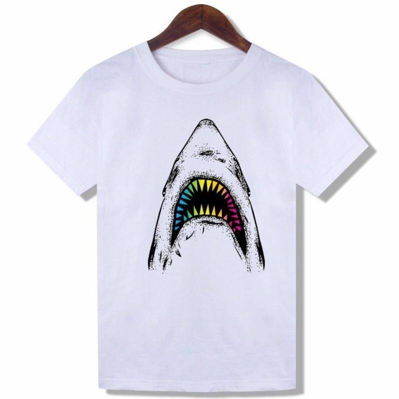 Shark Printing Tops White Women Harajuku Tumblr Tees Casual Street Punk T Shirts XL