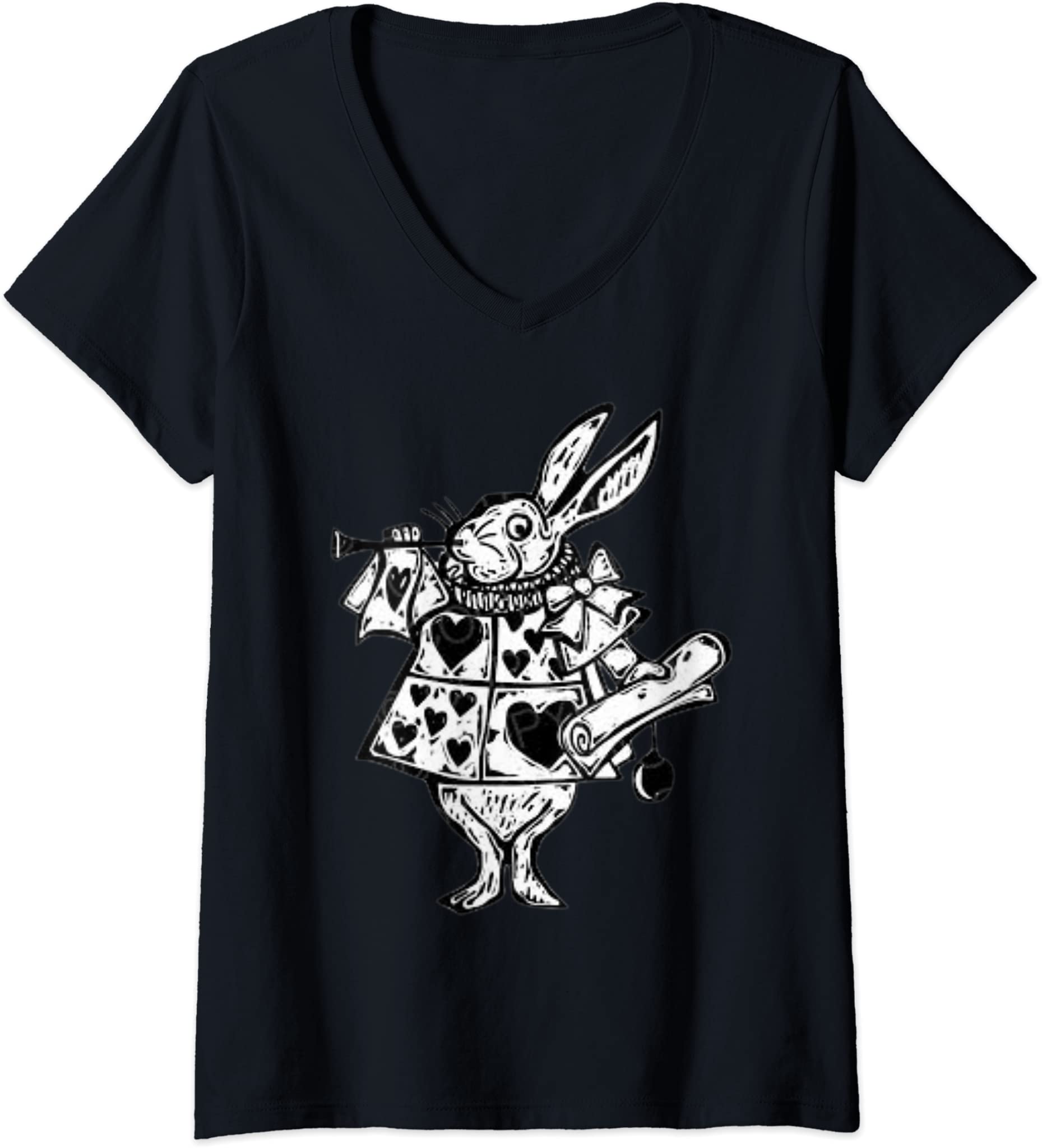 Womens White Rabbit Alice In Wonderland Retro Vintage Gift Idea V-Neck T-Shirt