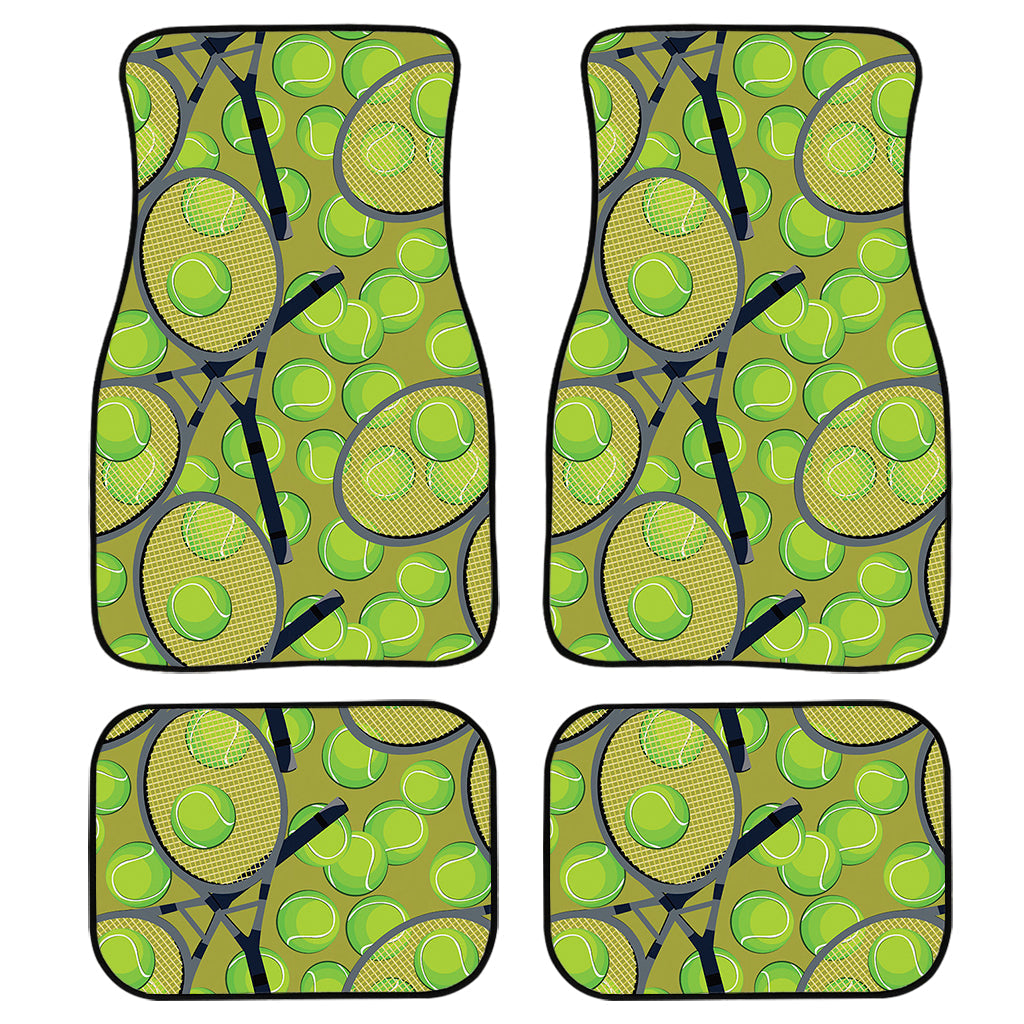 Tennis Ball And Racket Pattern Print Front And Back Car Floor Mats, Front Car Mat