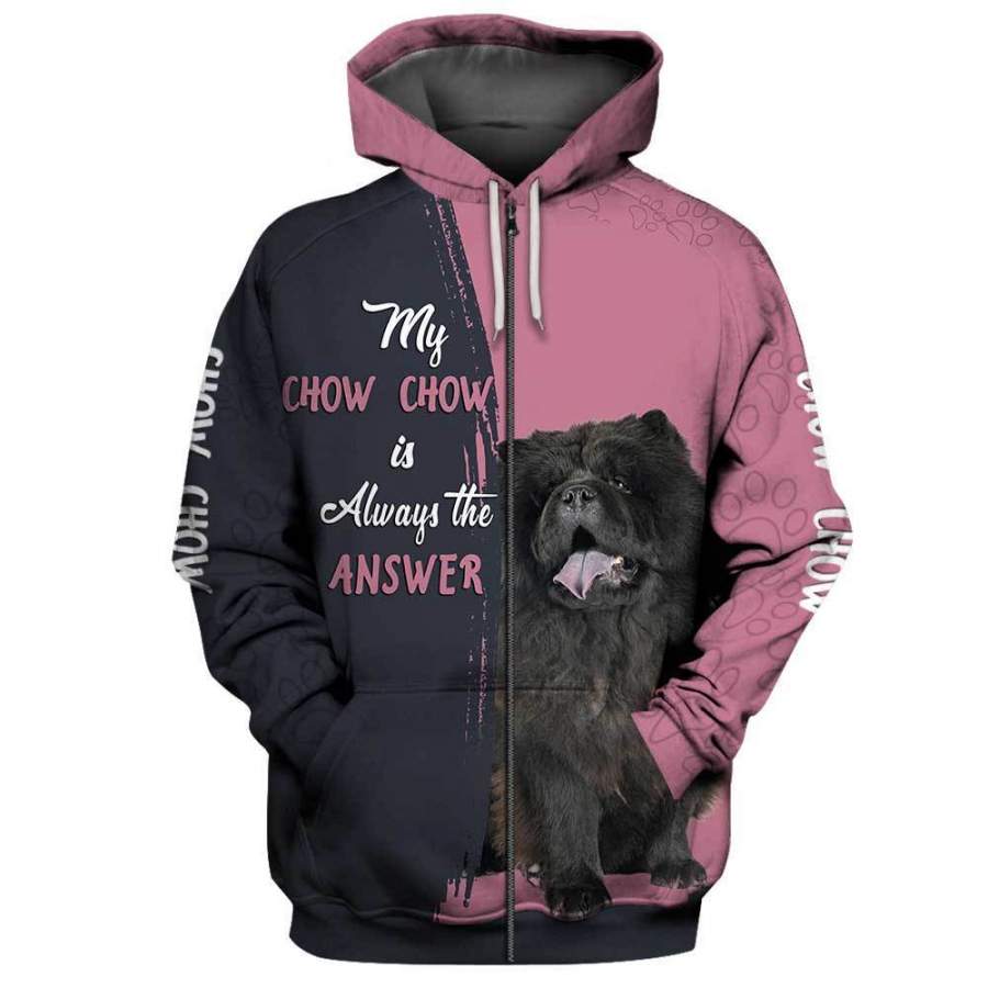 BLACK CHOW CHOW Answer 3D Full Printing Zip Hoodie