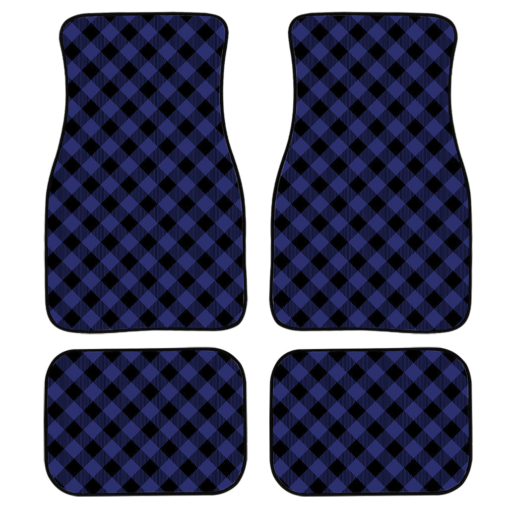 Navy And Black Buffalo Plaid Print Front And Back Car Floor Mats, Front Car Mat