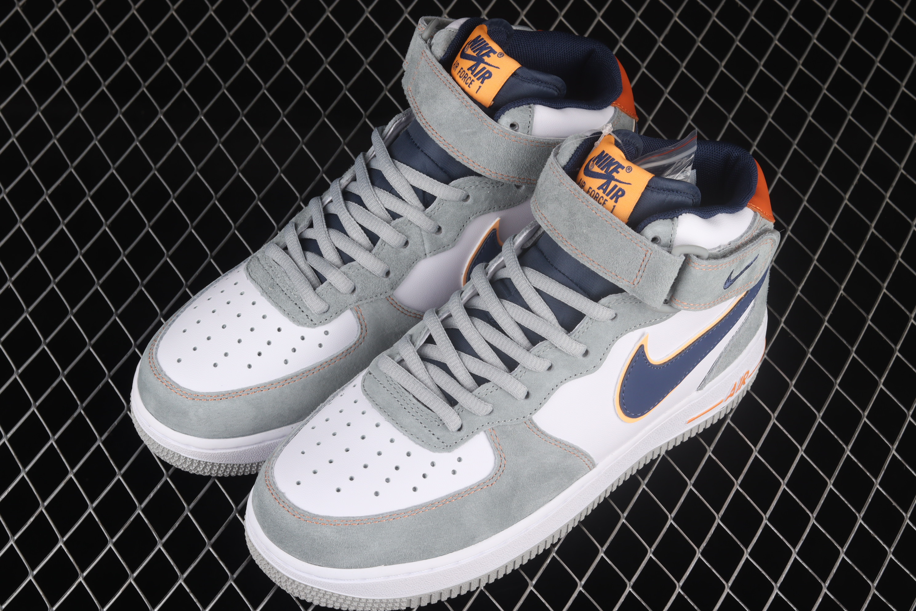 Nike Air Force 1 07 Mid Midnight Blue Orange Dark Grey Shoes Sneakers SNK872955413