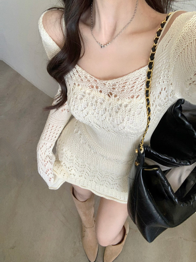 2022 Autumn Elegant Knitted Dress Women Long Sleeve Lace Short Party Dress Korea Fashion Slim Sexy Y2k Mini Dress Female Vintage alx