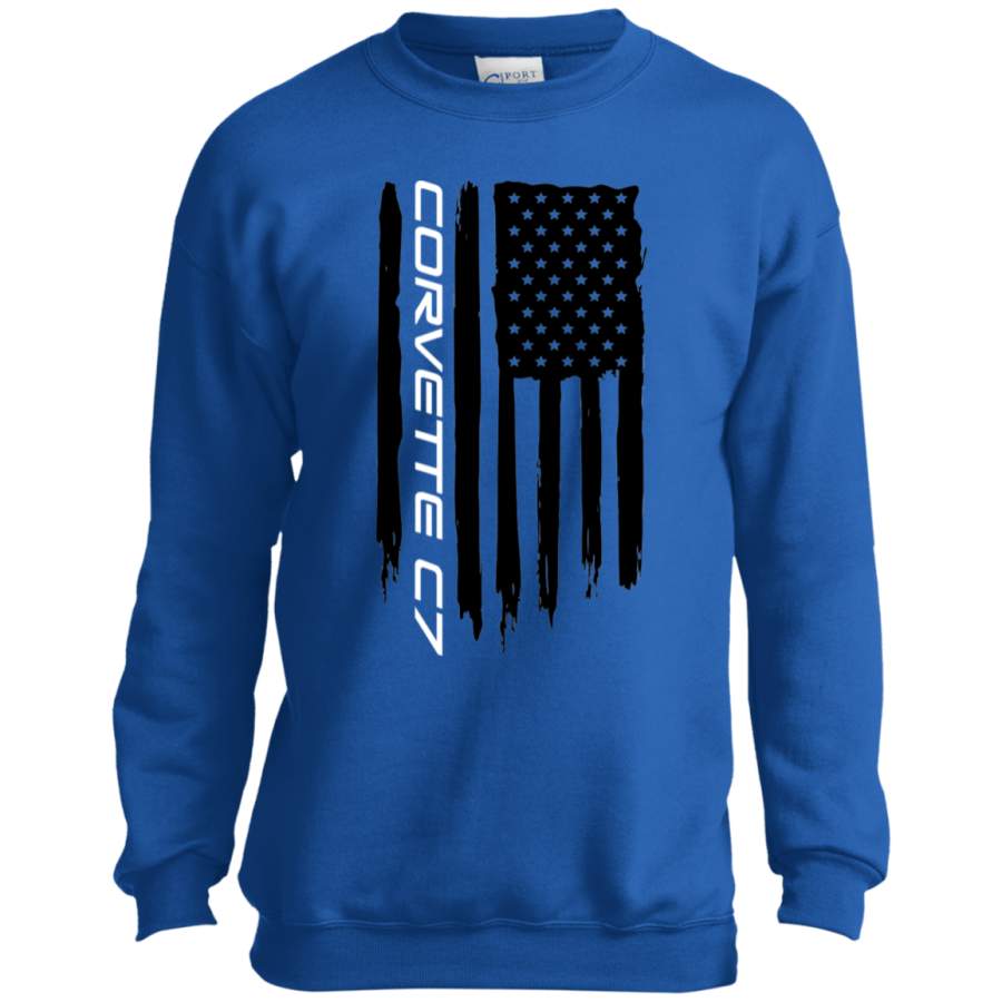 Youth Corvette C7 American Flag Crewneck Sweatshirt