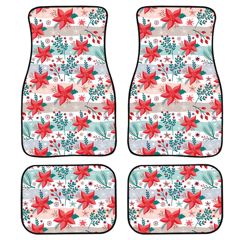 Cute Christmas Poinsettia Pattern Print Front And Back Car Floor Mats, Front Car Mat