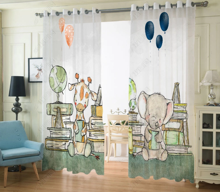 3D Hand Drawn Elephant Giraffe Curtains And Drapes Lqh 276