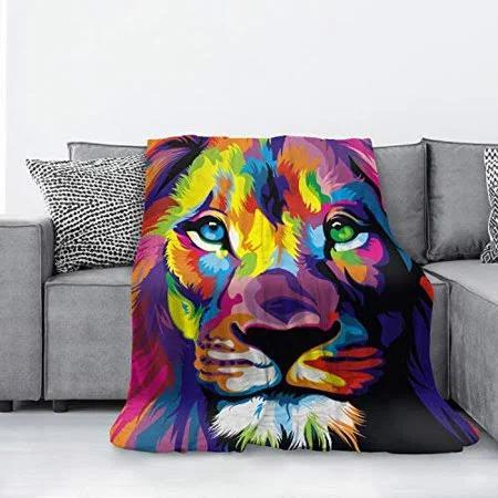 Aibileen Colorful Lion Flannel Blanket Microfiber Decorative Extra Sof Fleece Blanket, Blanket Sofa Bed, 3D Blanket