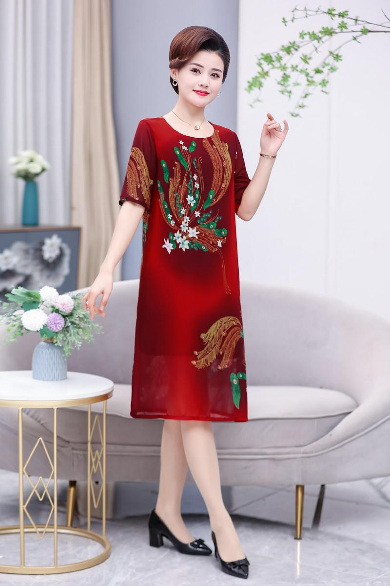 2022 Print Women Summer Dresses Vintage Loose Causal O-neck Short Sleeve Floral Vestido Elegant Dress alx