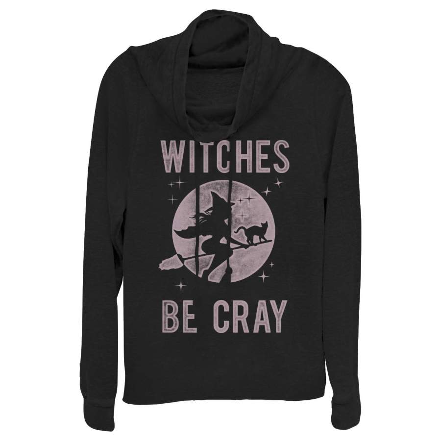 CHIN UP Junior’s Halloween Witches Be Cray Cowl Neck Sweatshirt