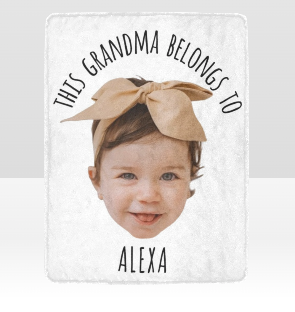 This Grandma Belongs To Blanket, Grandma Birthday Gift, Custom Baby Face Blanket, Funny Grandma Gift Baby Photo Sherpa/Fleece Blanket