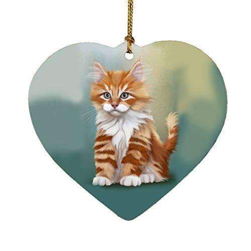 Orange White Kitten Cat Heart Christmas Ornament