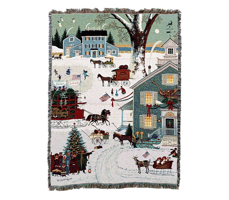 Cape Cod Christmas Vintage Retro Style Couch Sofa Blanket,  Woven Throw Blanket Home Decor