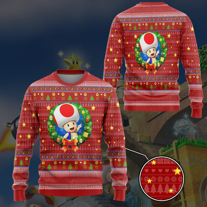 Waybackapparel Super Mario Toad Custom Ugly Christmas 3D Sweater