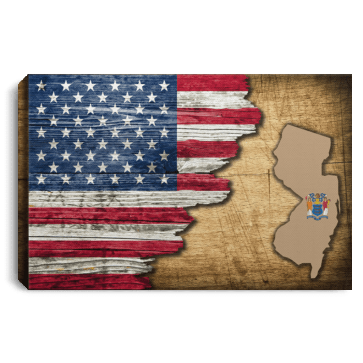 United States/New Jersey Flag Ripped Effect 12X8 Inches Landscape Canvas .75In Frame