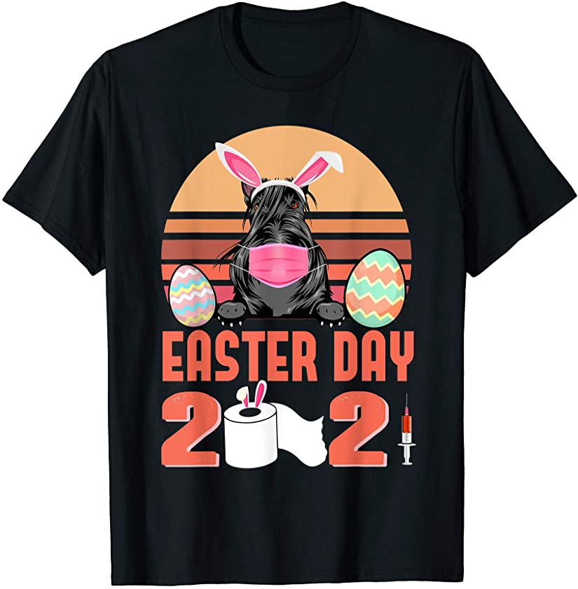 Scottish Terrier Dog Face Mask Bunny Egg Easter Day 2021 T-Shirt