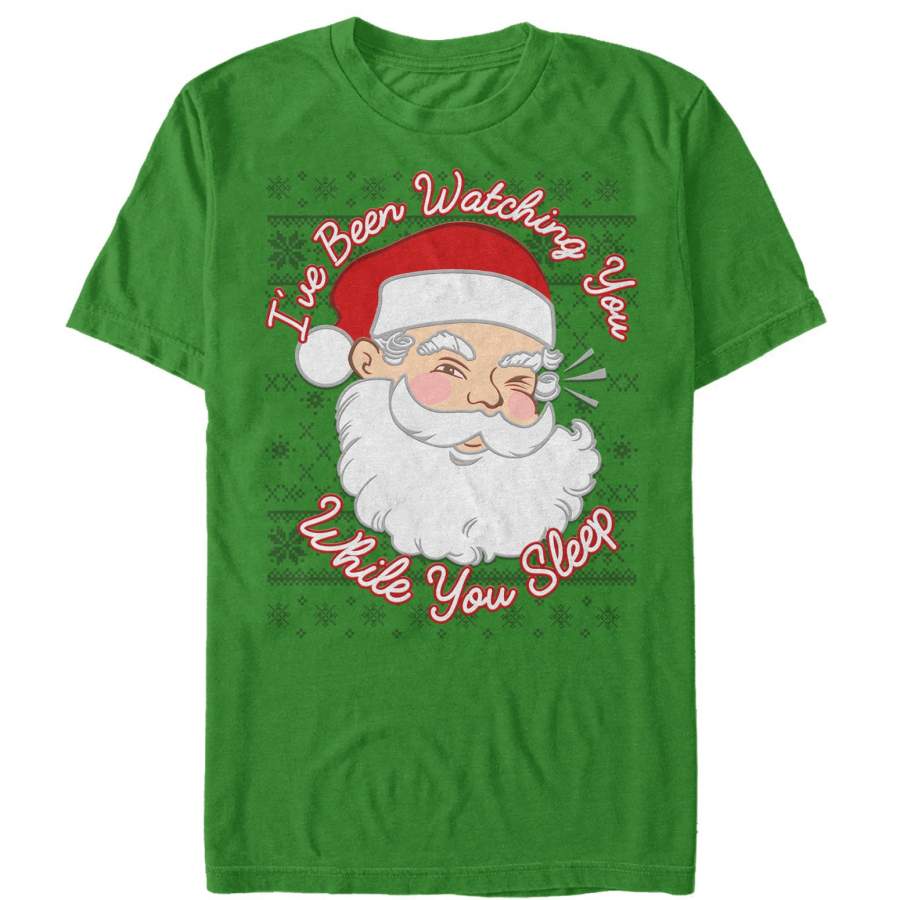 Lost Gods Men’s Christmas Santa Watching You Sleep  T Shirt