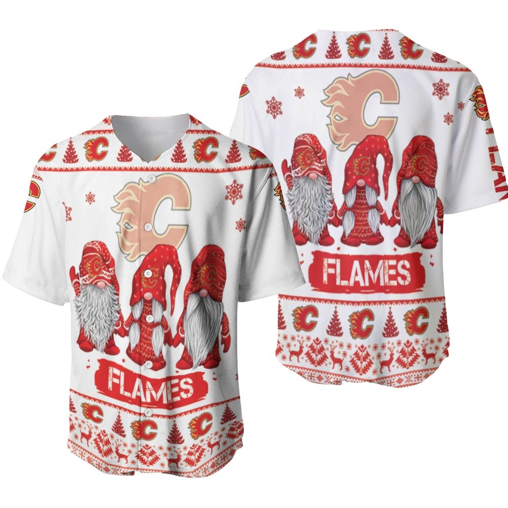 Christmas Gnomes Calgary Flames Ugly Sweatshirt Christmas 3D Baseball Jersey