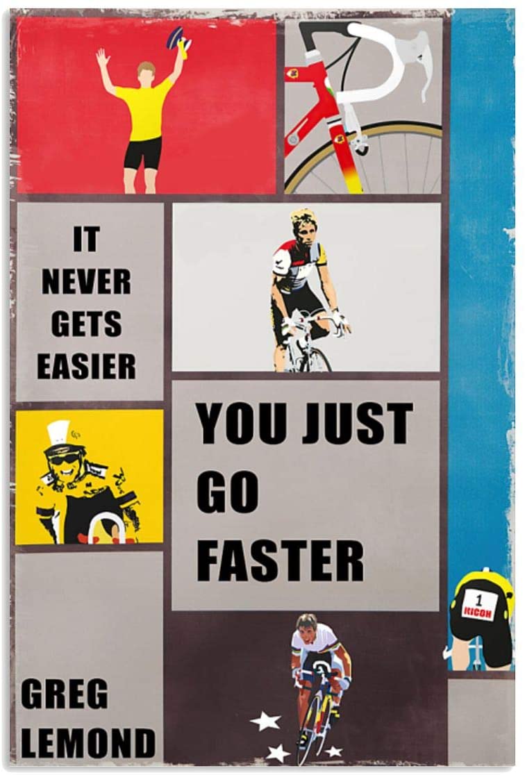 Vintage Man Cycling It Never Gets Easier Just Go Faster Poster Art Print      Home Decor Gift For Men Women Family Friend On Birthday Xmas