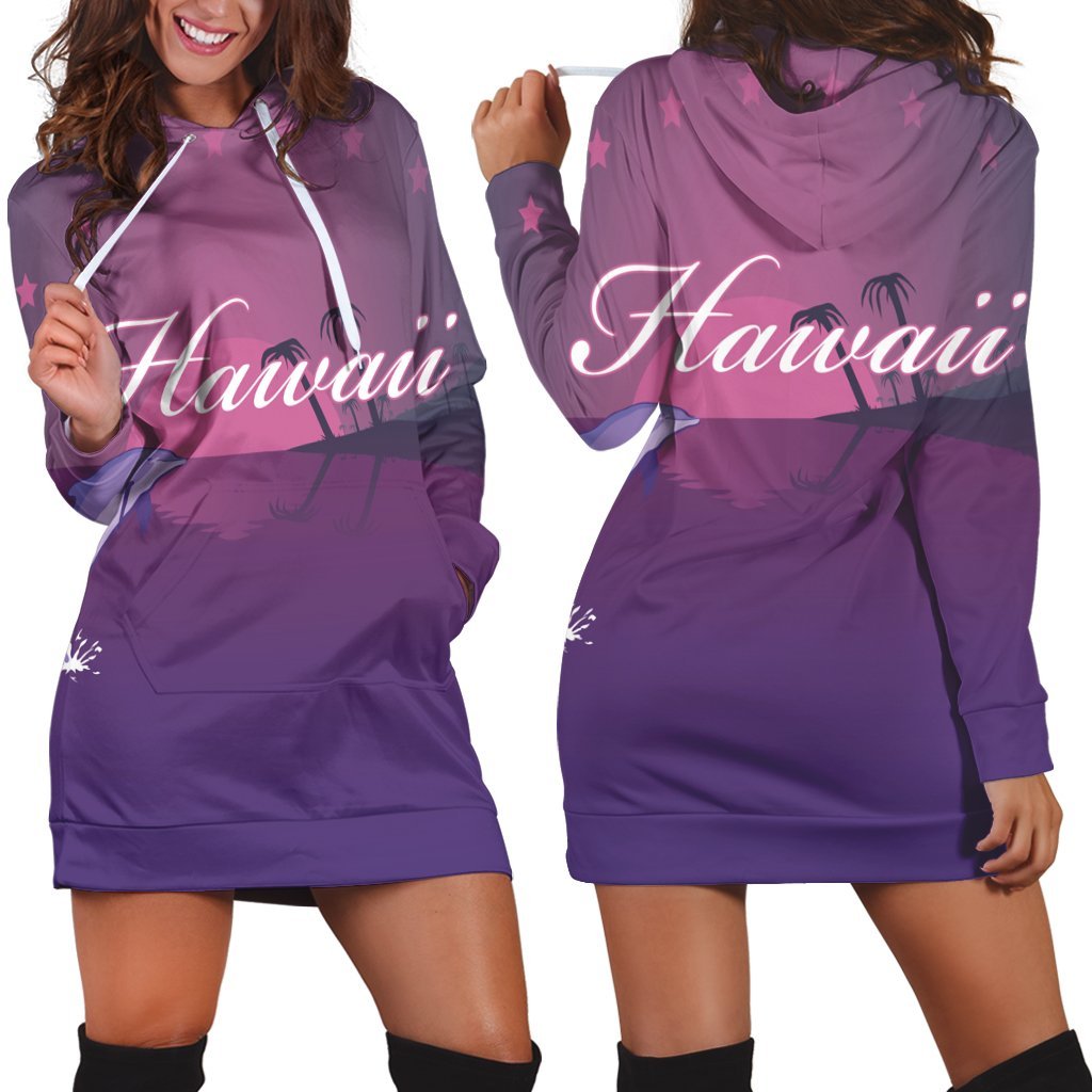 Hawaiian Dolphin Violet Polynesian Hoodie Dress