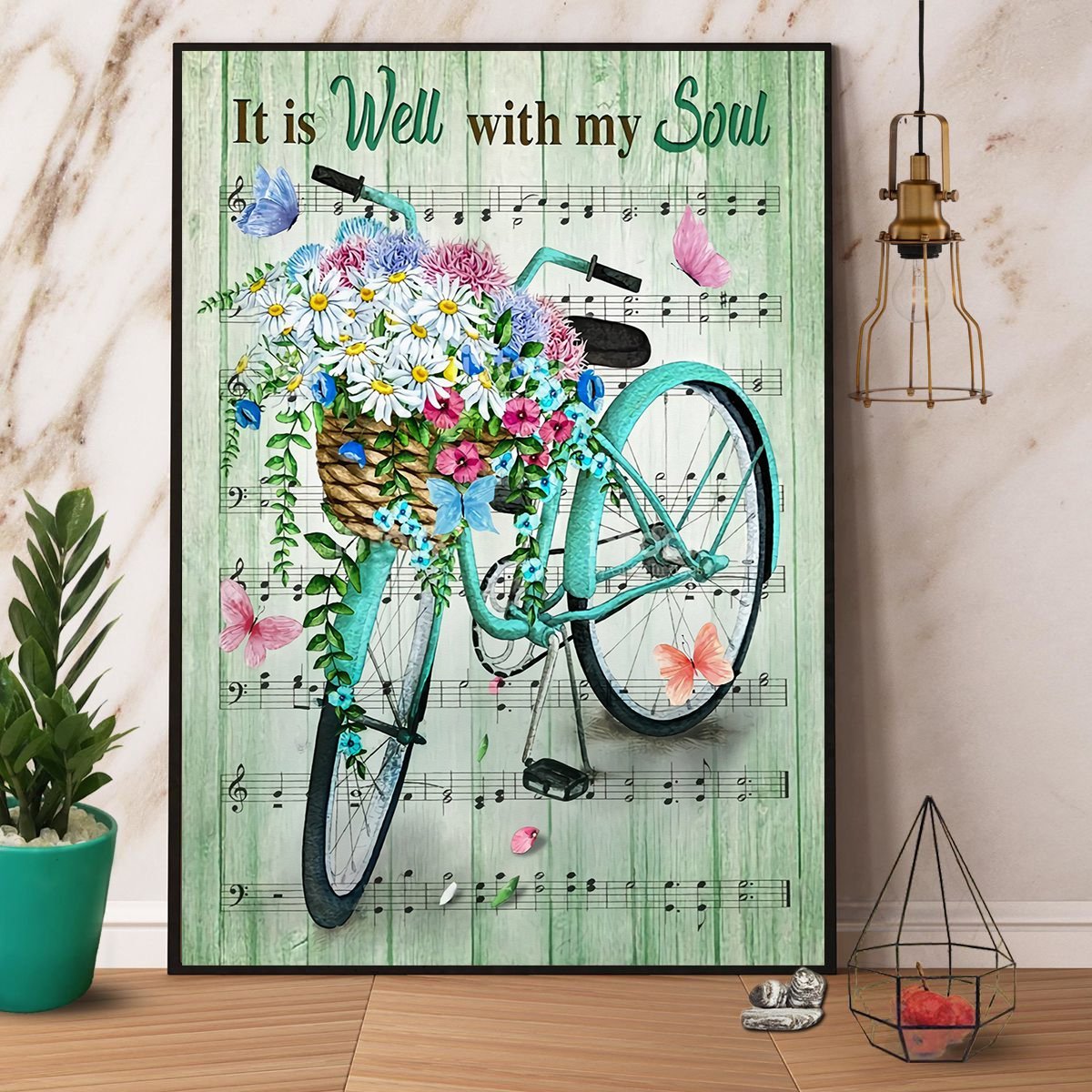 Butterfly And Bike It Is Well With My Soul Vintage Paper Poster No Frame Matte Canvas Wall Decor