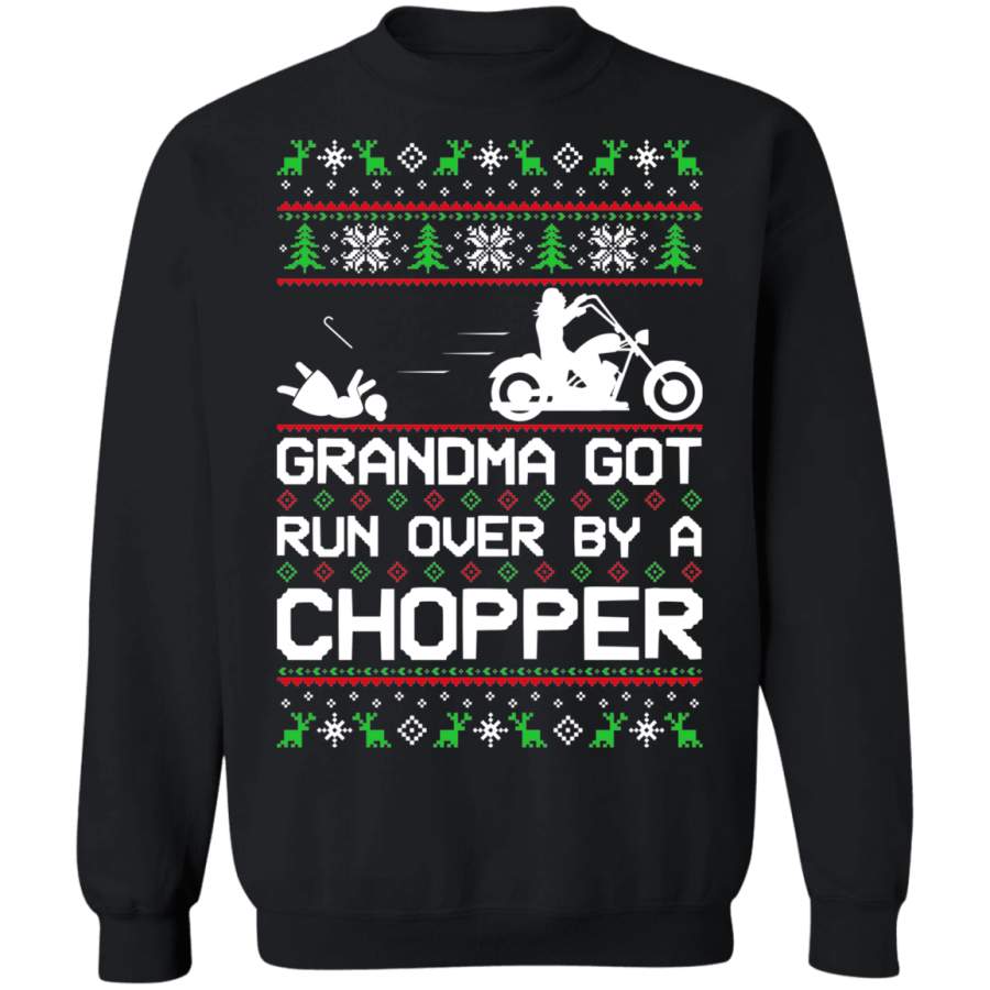 Chopper Motorcycle Ugly Christmas Grandma Got Run Over Crewneck Sweatshirt