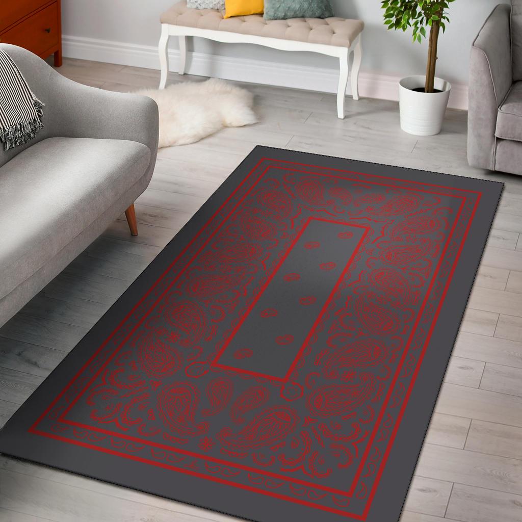 Gray and Red Bandana Area Rugs - Fitted