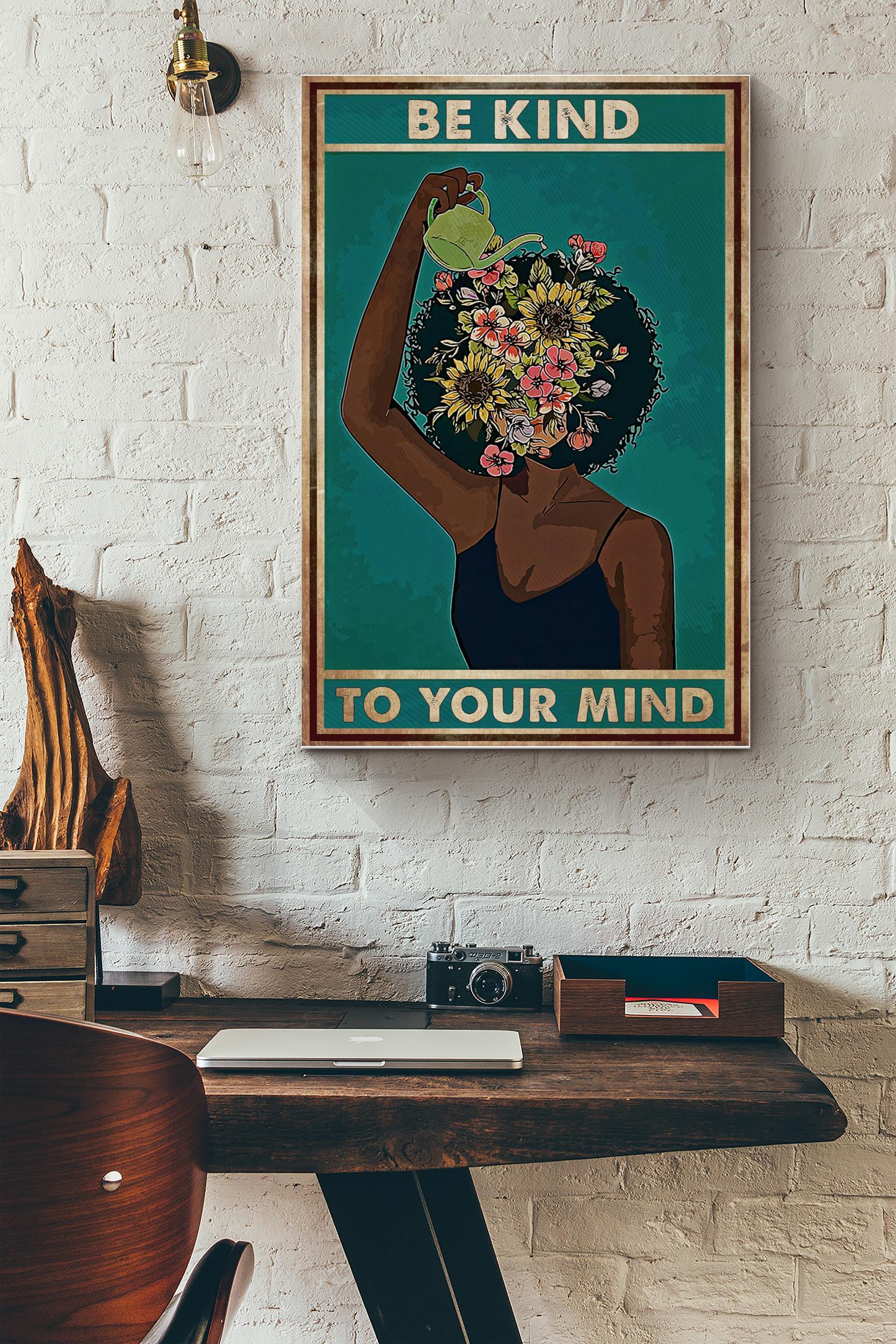 Be Kind To Your Mind Vintage Poster – Decor Wall Art – Gift For Black Girl Black Women Black People Flowers Lover Mental Heath Therapist (Unframed) Poster