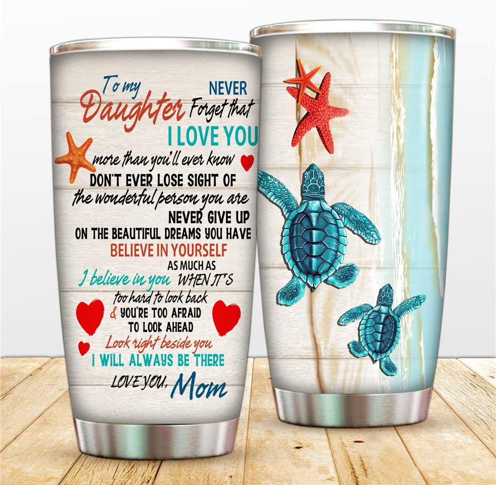 To My Daughter Coffee Cup 20Oz,Ice Drinks And Hot Beverage Stainless Steel Tumbler With Lid And Straw I Love You Mom