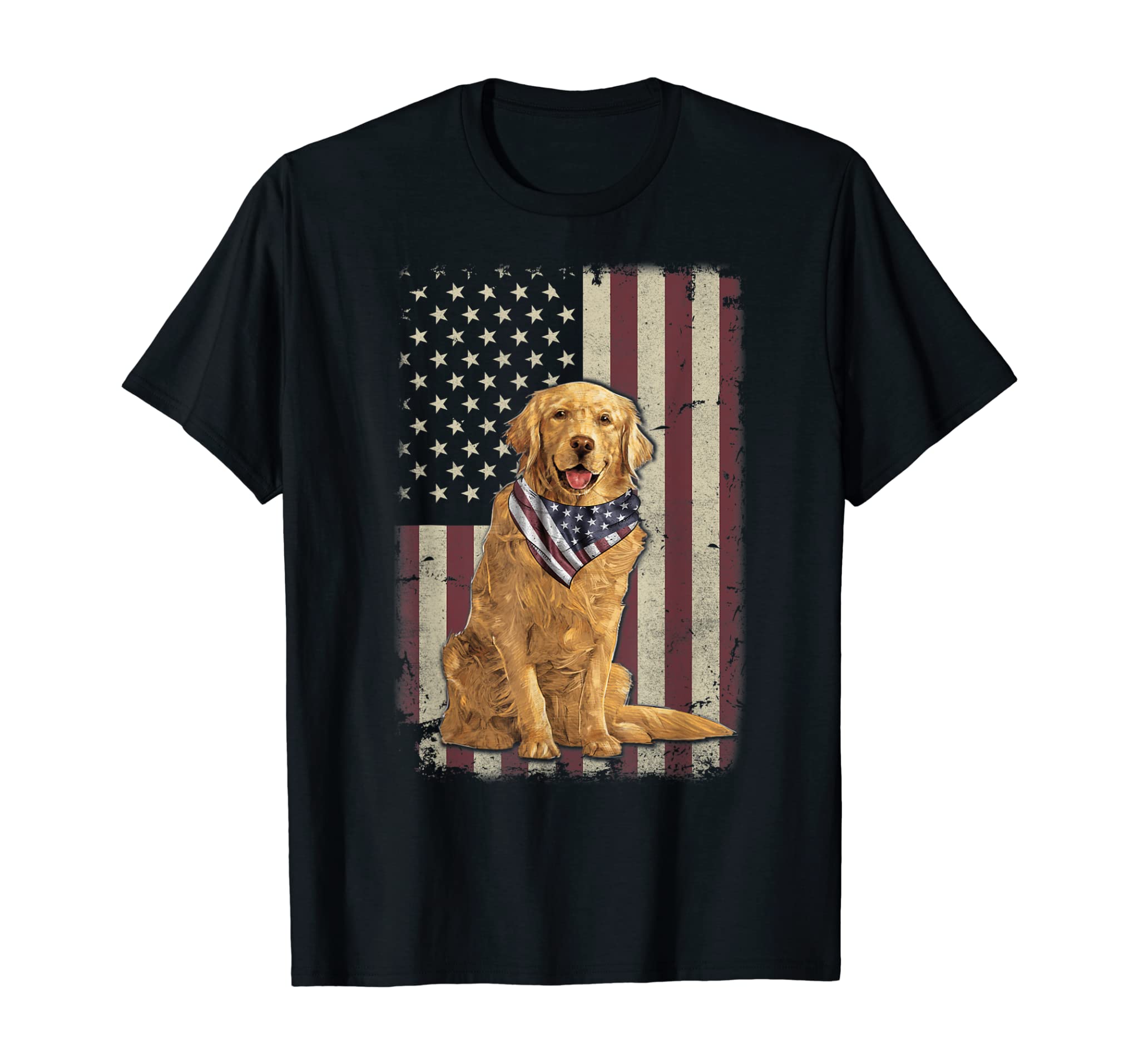 Golden Retriever American Flag Bandana 4th Of July Tshirt T-Shirt