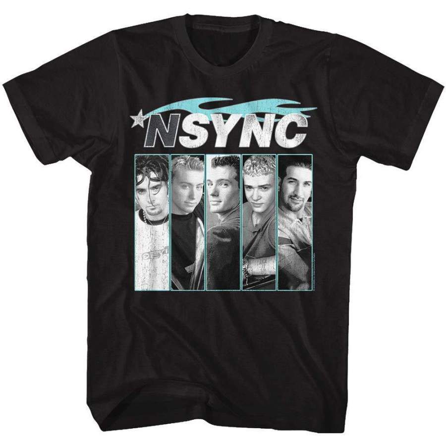 American Classics NSYNC 1995 Boy Band Blue Flame Profile Pictures Adult T-Shirt Tee