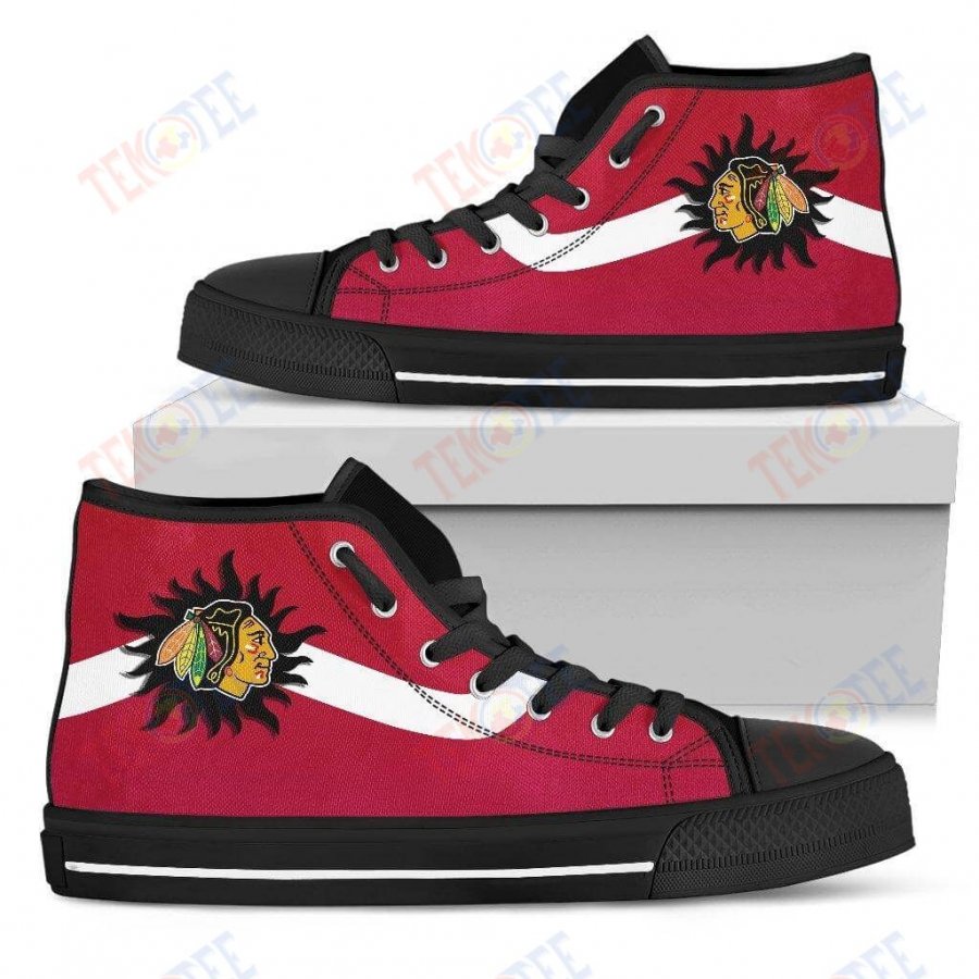 Mens Womens Chicago Blackhawks High Top Shoes Simple Van Sun Flameshoes TMT498