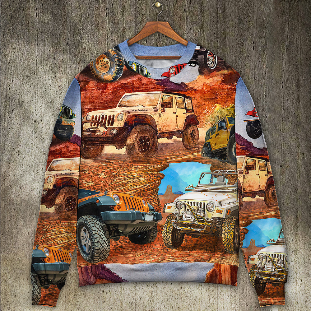 Jeep In The Desert Vintage Art Style Ugly Christmas Sweater