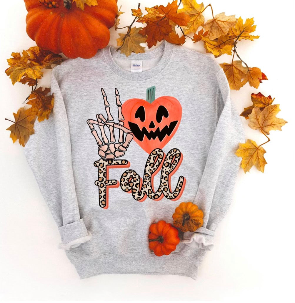 Fall Leopard Pumpkin (Heart)  – Graphic Tee Long Sleeve Crew Or Hoodie