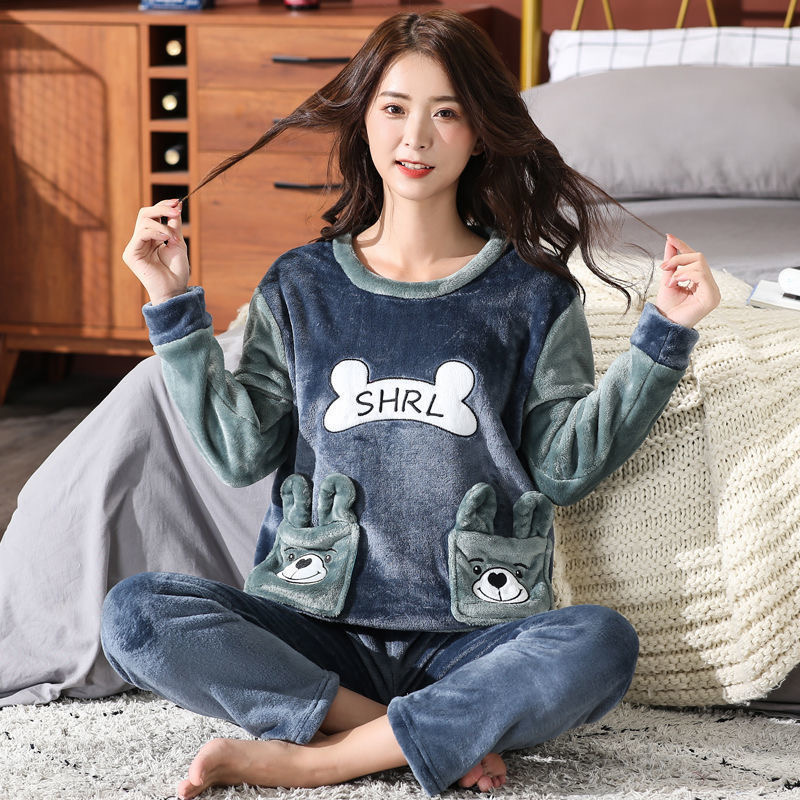 Autumn Winter Warm Flannel Long-sleeve Couple Pajamas Loose Men Style Pijama Set Sleepwear Pant Young Lovers Pajamas Sets Women alx