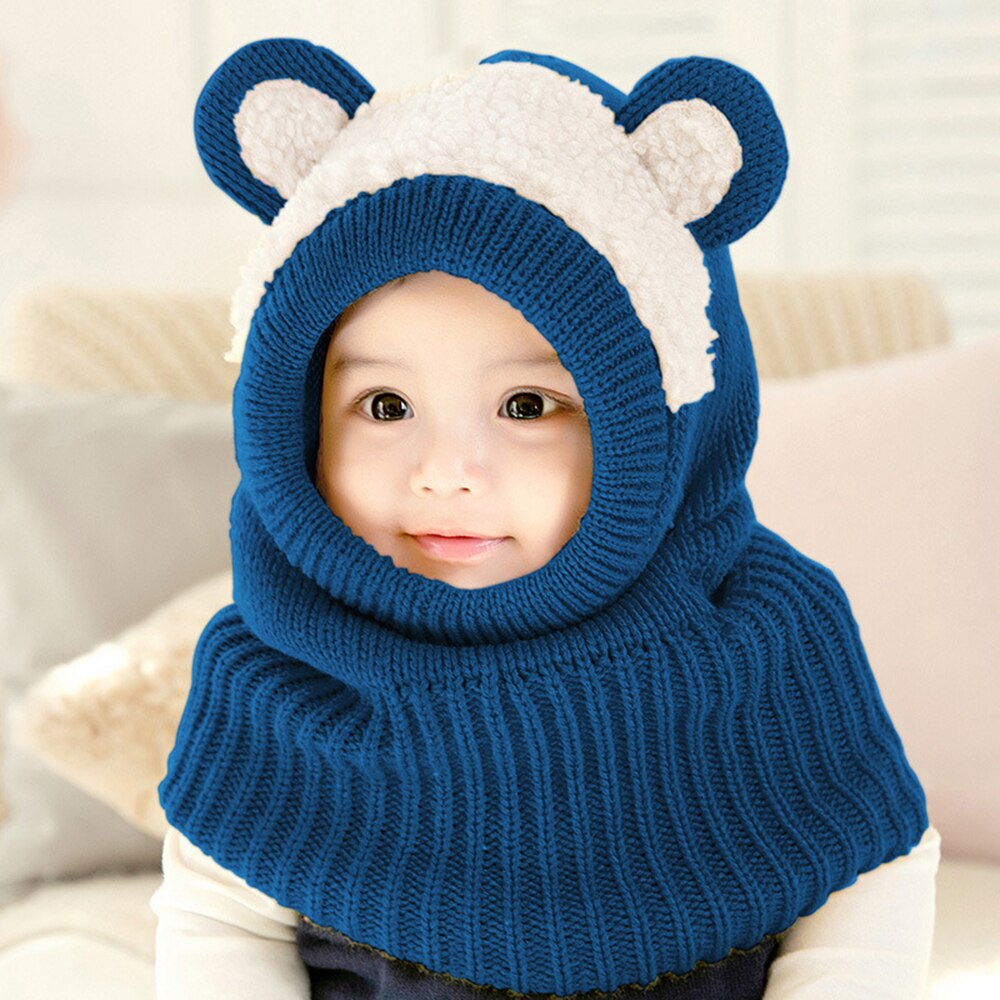 Baby Winter Hat Warm Lining Neck Hat Baby Girl and Baby Boy Beanie Kids Hat with Cartoon Bear Ear alx