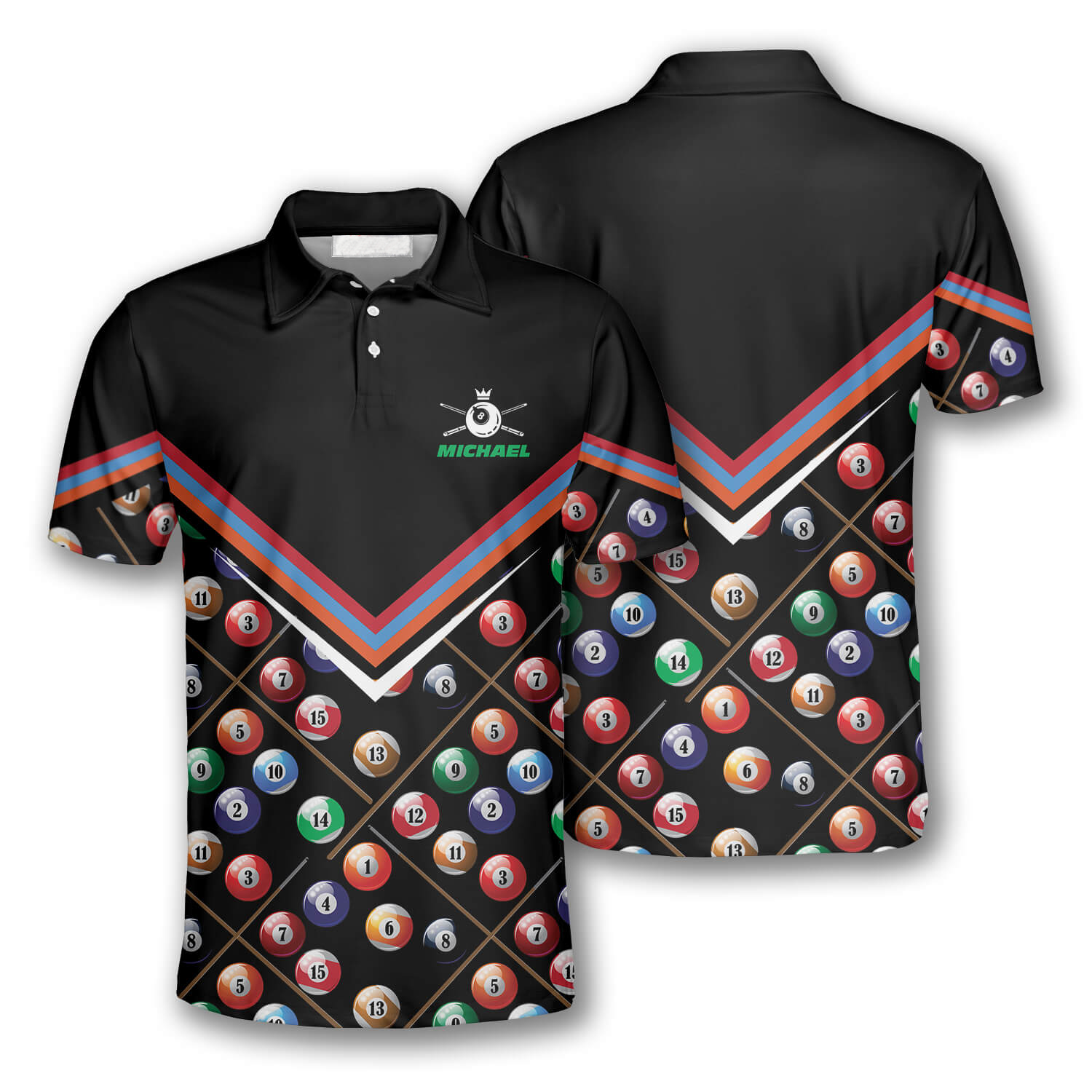 Billiard Ball Pattern Crown Emblem Custom Billiard Shirts For Men, Custom Billiard Shirt, Uniform Billiard Team