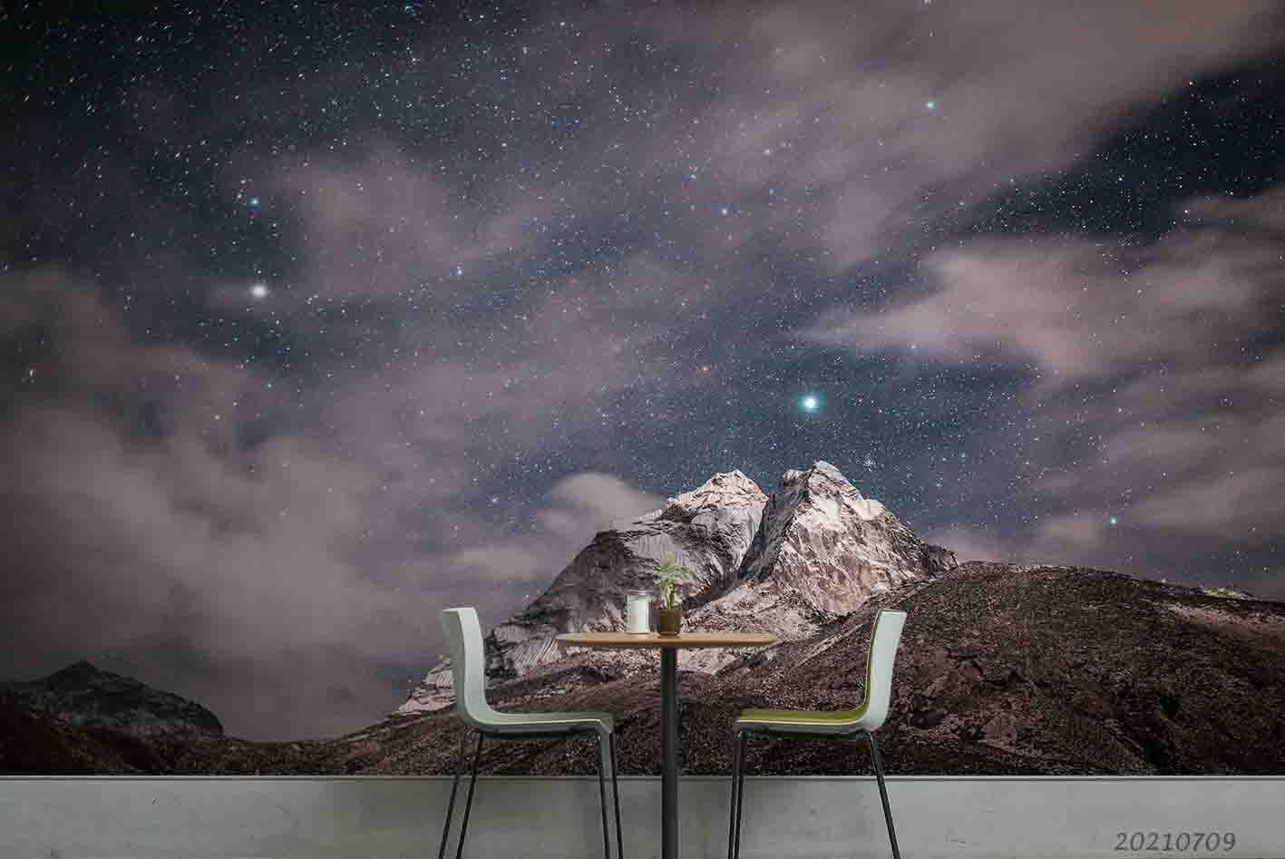 3D Snow Mountain Nebula Starry Sky Wall Mural Wallpaper Sww4135