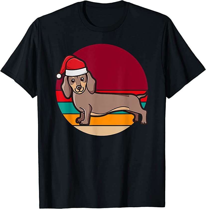 Christmas Cute Dachshund Sausage Dog Puppy Wearing Santa Hat T-Shirt