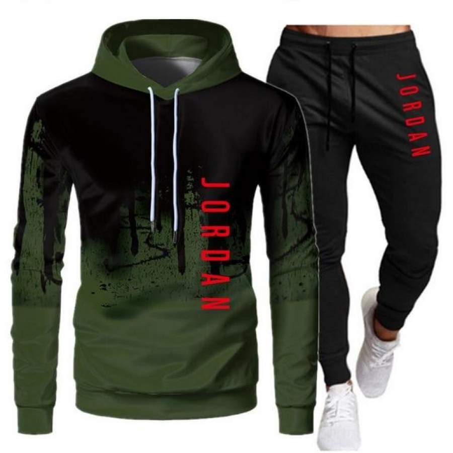 White Black Men Hoodies Set Fashion Tracksuit Sports – Fitjiva Art Store