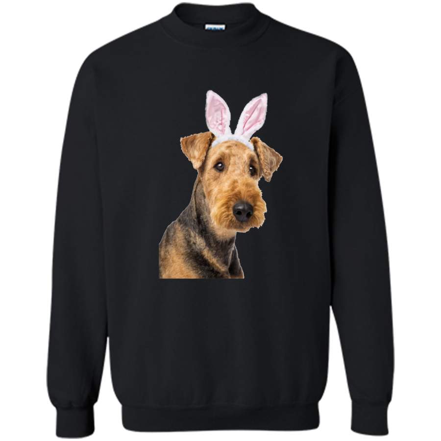 Airedale Terrier Wearing Easter Bunny Ears Dog T-Shirt Printed Crewneck Pullover Sweatshirt 8 oz