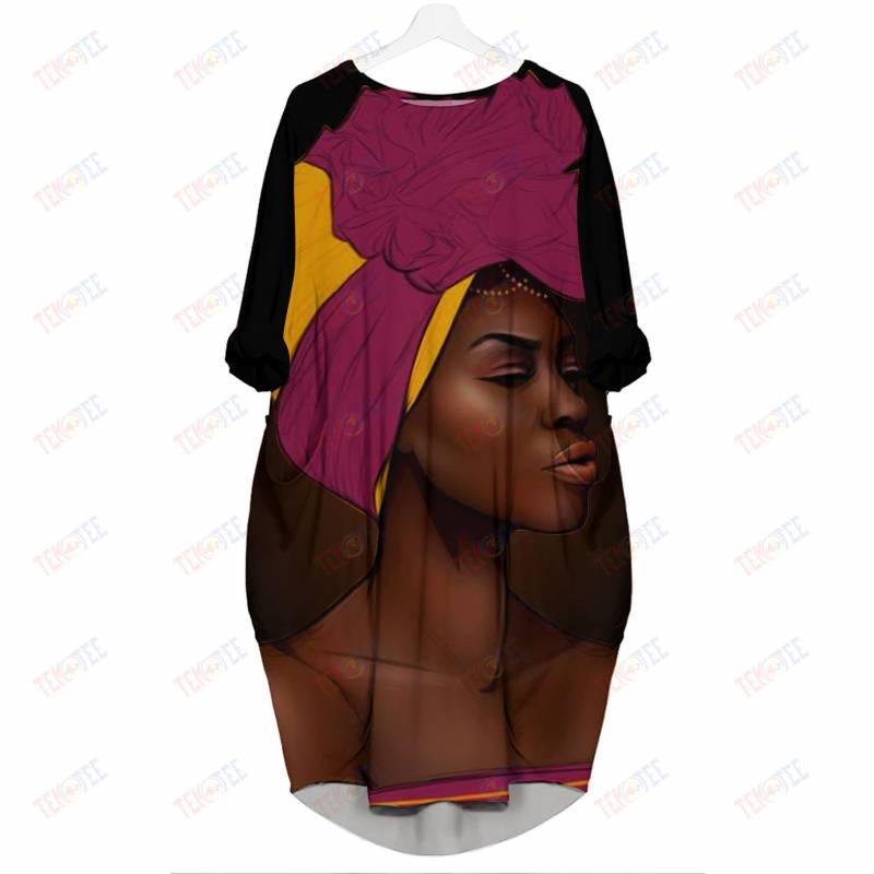 Temotee Beautiful Afro Woman 3D Pocket Dress Afro Girl Shirt African American Woman Gift Idea TMT3475