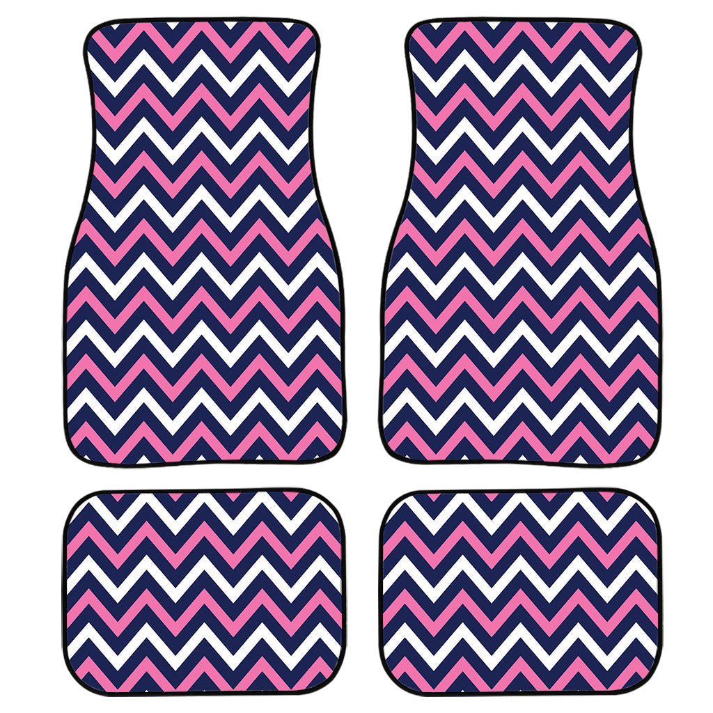 Navy Pink And White Chevron Print Front And Back Car Floor Mats, Front Car Mat