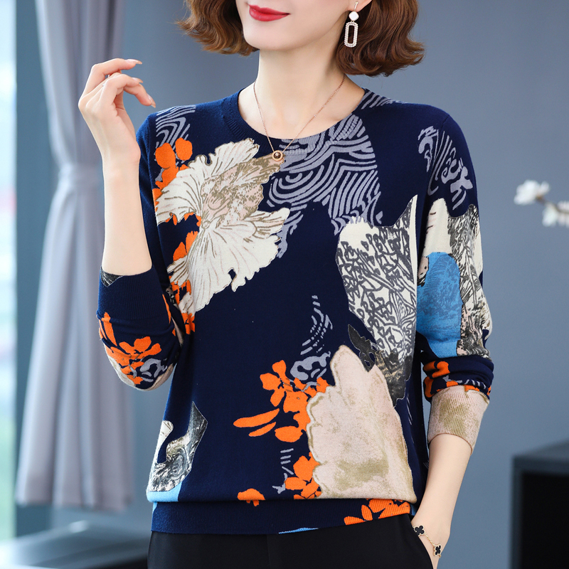 YISU New Knitted Sweater Women Autumn Winter O-neck Long Sleeve Loose Pullover Jumper Tops Fashion Printed Sweaters Women 2021 alx