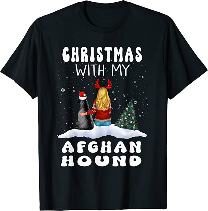 Christmas With My Afghan Hound Dog Puppy Funny Xmas T-Shirt