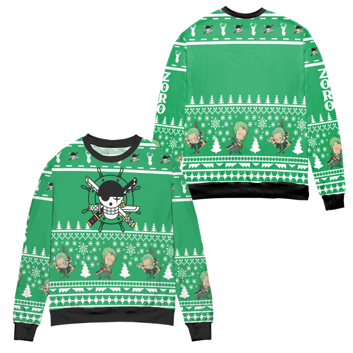 One Piece Jolly Roger Roronoa Zoro Ugly Christmas Sweater – All Over Print 3D Sweater