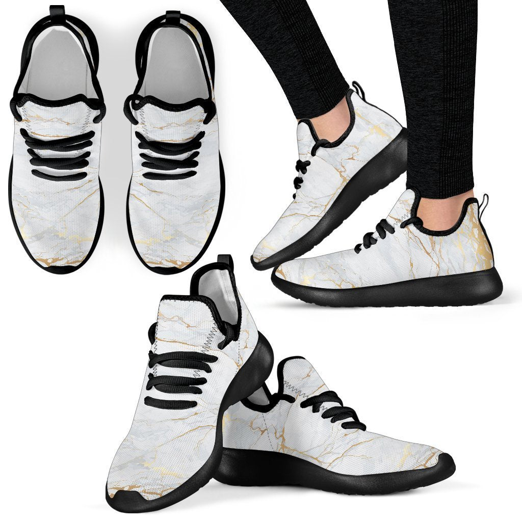 White Gold Scratch Marble Print Mesh Knit Shoes