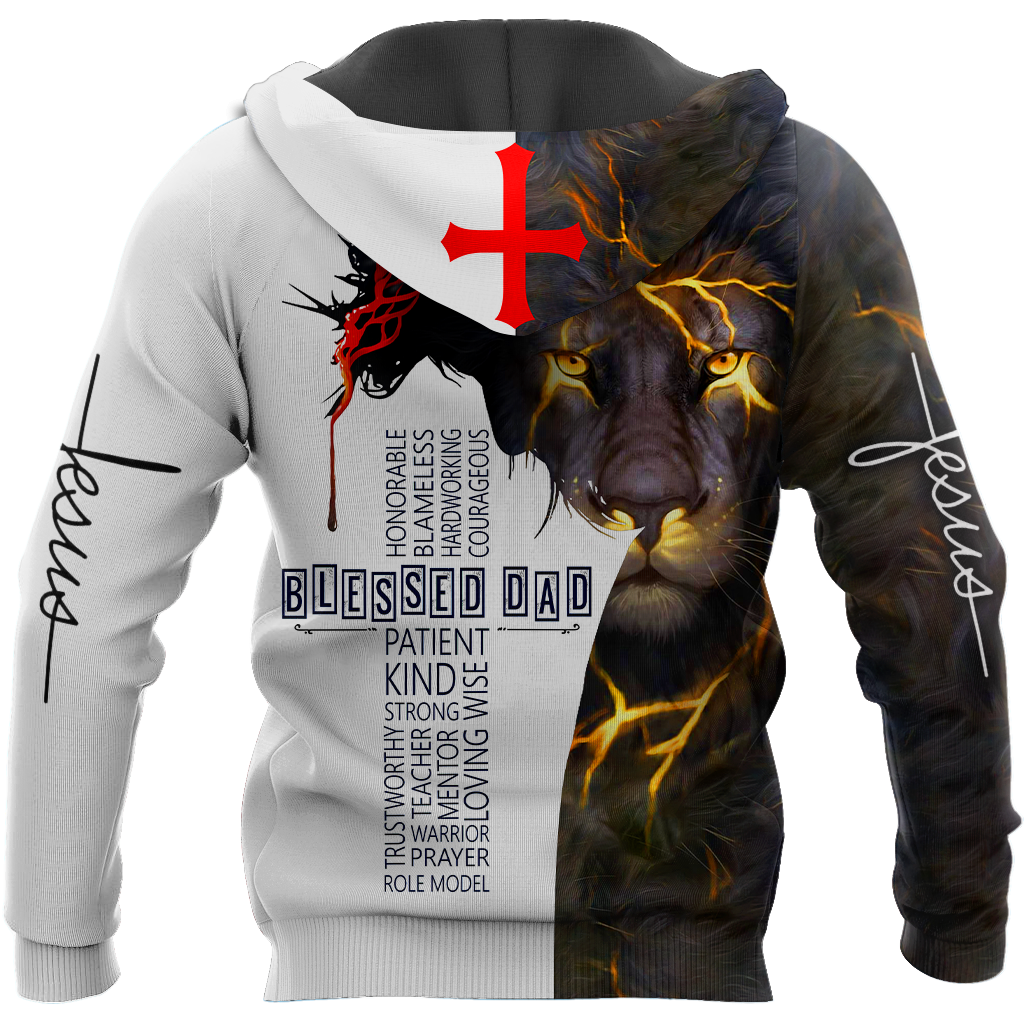 Premium Christian Jesus Blessed Dad Present Lion 3D All Over Printed Unisex Shirts