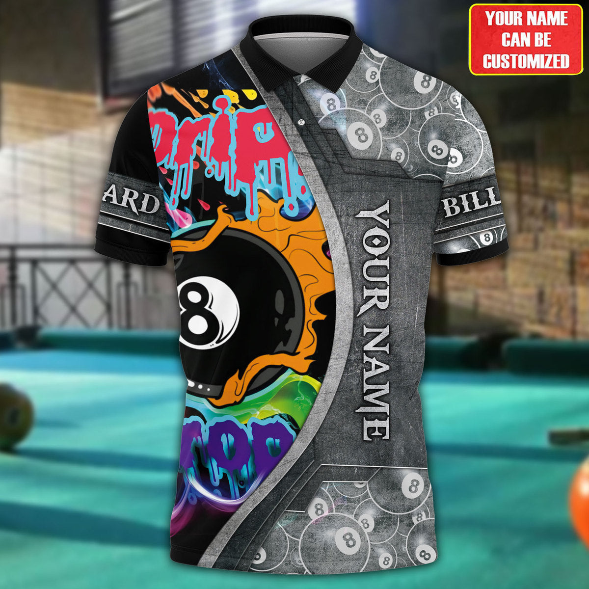 3D All Over Print Drip And Drop Ball Billiard Polo Shirt, Ball Pattern Billiard Uniform