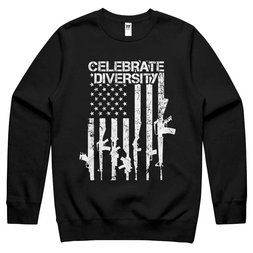 Celebrate Diversity – Funny Guns Usa Flag Pro Gun Crewneck Sweatshirt