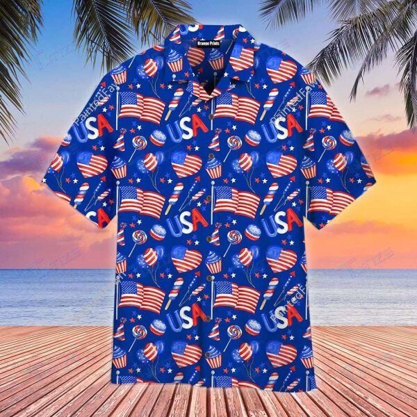 Of July Tropical Red And Blue Floral All Over Printed Hawaii Shirt Size S Ha57181